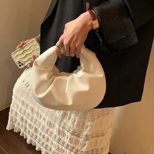 Cream Crescent Shoulder Bag with Puffy Design